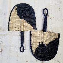 Load image into Gallery viewer, Bolga Half-Moon Black and Natural Fan