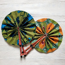 Load image into Gallery viewer, Green Blue African Print Fan