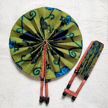 Load image into Gallery viewer, Green Blue African Print Fan