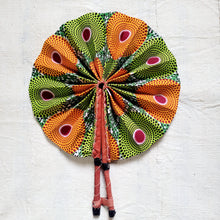 Load image into Gallery viewer, Green and Orange African Print Fan