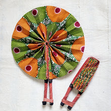 Load image into Gallery viewer, Green and Orange African Print Fan