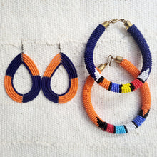 Load image into Gallery viewer, Blue / Orange Maasai Earrings