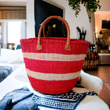 Load image into Gallery viewer, Red & Natural Sisal Basket with Handles