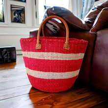 Load image into Gallery viewer, Red & Natural Sisal Basket with Handles