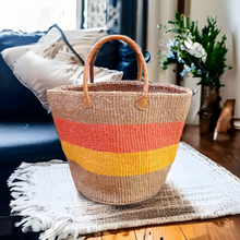 Load image into Gallery viewer, Beige, Red & Orange Sisal Basket with Handles