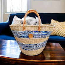 Load image into Gallery viewer, Blue & Natural Stripe Sisal Basket