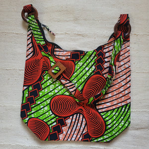 Africa Print Crossbody Bag/ Green-Red