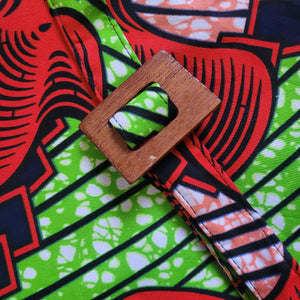 Africa Print Crossbody Bag/ Green-Red