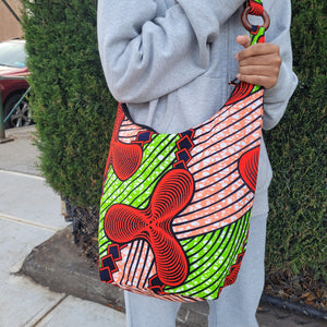 Africa Print Crossbody Bag/ Green-Red