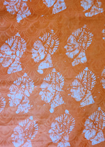 Orange Batik Fabric- Woman Mask Pattern