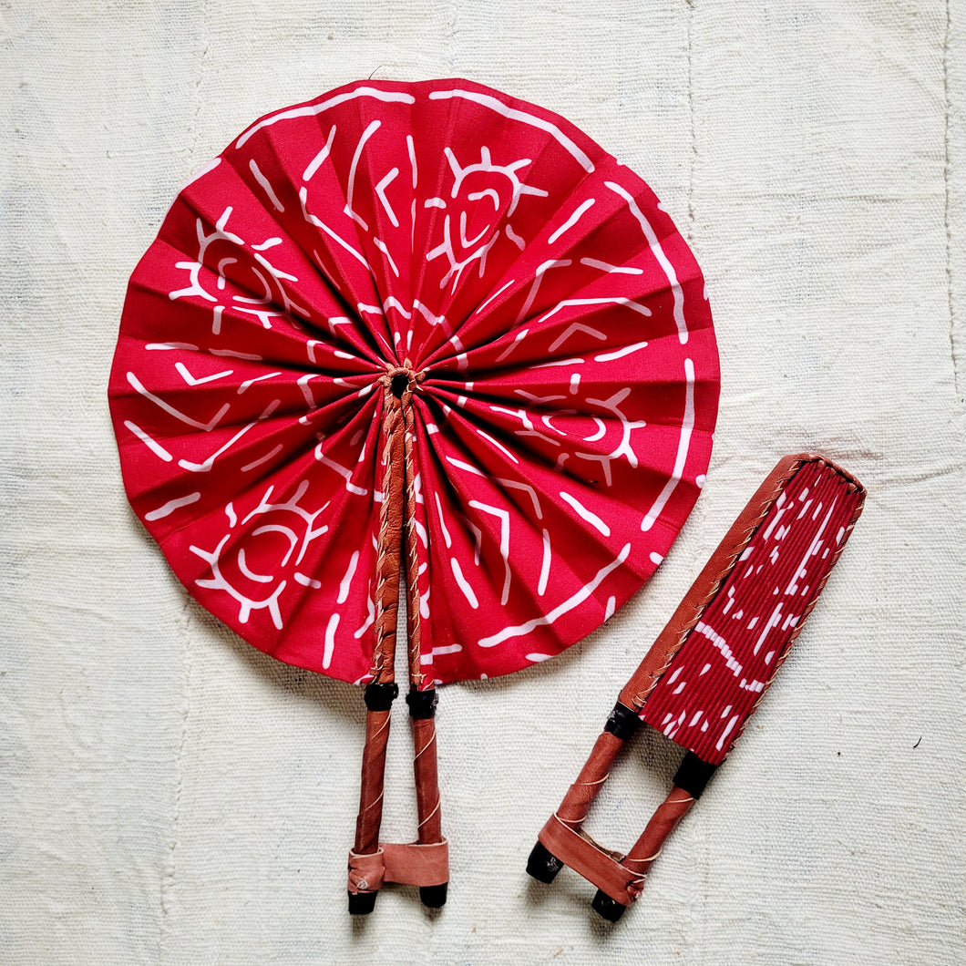 Red White African Print Fan