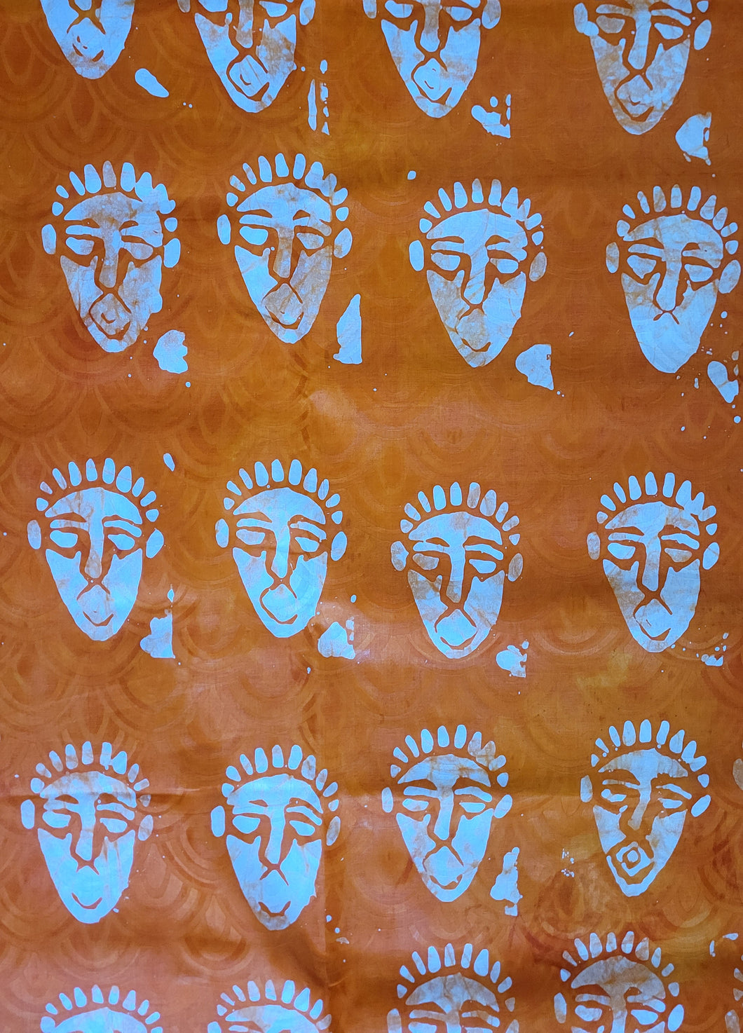Orange Batik Fabric- African Mask Pattern