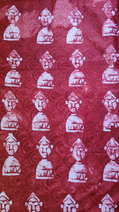 Red Batik Fabric-Bassa Tribe Mask