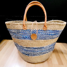 Load image into Gallery viewer, Blue &amp; Natural Stripe Sisal Basket
